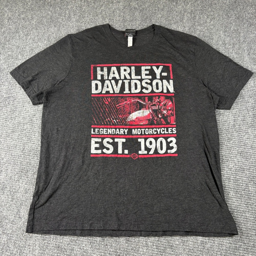 Harley Davidson Bloomington Indiana Graphic T-Shirt 2XL Charcoal Gray Heather